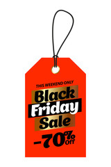 Orange tag black friday sale with 70 percent discount. Vector illustration