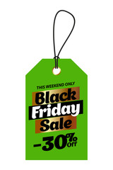 Green Tag Black Friday Sale with a 30 percent discount. Vector illustration