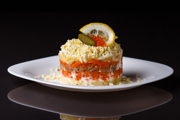 Fresh delicious salad with potatoes, carrots and canned tuna