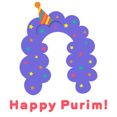 Purim in vintage style on white background. Cartoon greeting card with purim. Greeting colorful card . Vector illustration. Vector festive illustration. Purim mask for celebration decoration design.