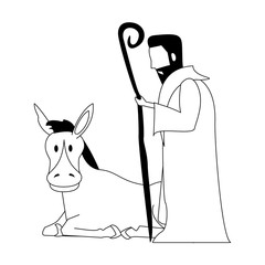 merry christmas nativity christian cartoon in black and white