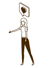 woman standing with speech bubble on white background