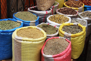 Mix of oriental spices on the market