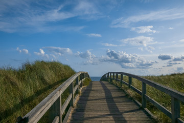 Fototapeta na wymiar beach foot bridge, sea side holiday