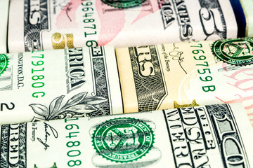 closeup  of american dollars in the shape of blocks in all denominations