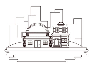 Urban buildings and city architecture in black and white