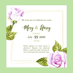 Elegant watercolor floral frame, wedding invitation card, save the date