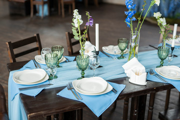 wedding festive table setting in a restaurant