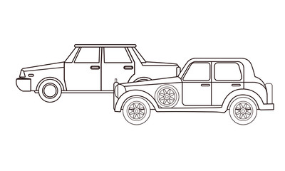 Fototapeta premium Vintage and classic with modern cars vehicles in black and white