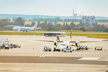 International airport with airplane aeroplane aircraft and passenger