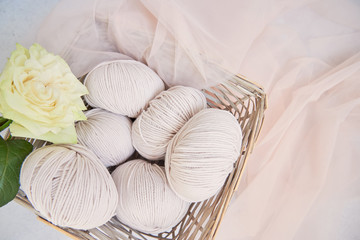 Fototapeta na wymiar balls of merino yarn in a basket