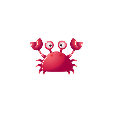 Funny red crab. Underwater creature. Raster illustration in the flat cartoon style.