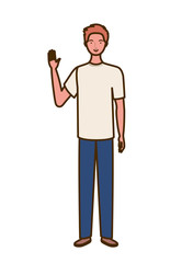 young man standing on white background