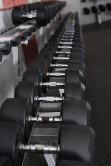 Fototapeta na wymiar Rows of dumbbells in gym