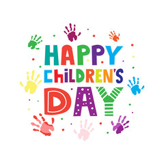 Happy children's day hand drawn vector lettering phrase. Greeting card, banner, poster design element on the white background.