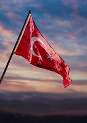 Turkey flag, Turkish flag waving on sky at dusk