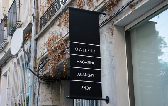 empty signage about gallery, magazine, academy, shop and mockup signboard