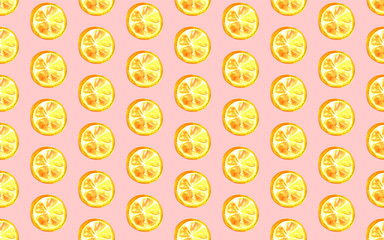 Seamless watercolor pattern with a drink, cocktail with lemon, ice, mojito, smoothies. Fruit lemon, orange. Vintage drawing on white background