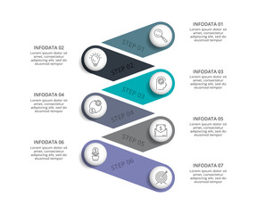 Vector infographic design template. Business concept with 7 options, parts, steps or processes. Can be used for workflow layout, diagram, number options, web design. Data visualization.
