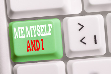 Word writing text Me Myself And I. Business photo showcasing used by speaker to refer to herself as...