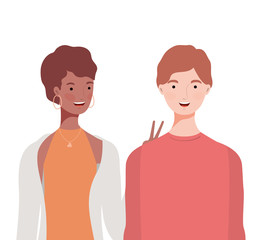 couple of people smiling on white background