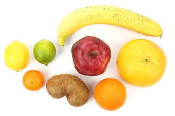 set of different fruits on white background