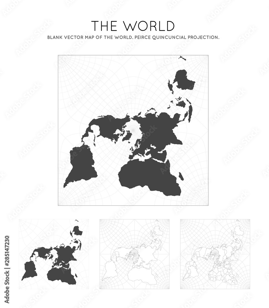 Poster map of the world. peirce quincuncial projection. globe with latitude and longitude lines. world map 