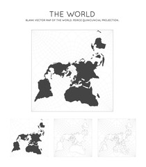Map of The World. Peirce quincuncial projection. Globe with latitude and longitude lines. World map on meridians and parallels background. Vector illustration.