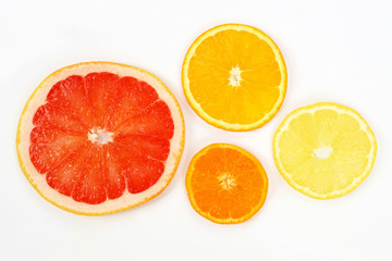 cut across the fruit on white background
