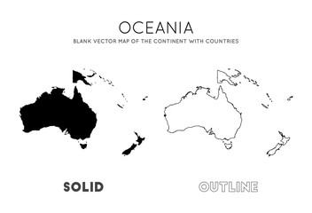 Oceania map. Blank vector map of the Continent with countries. Borders of Oceania for your infographic. Vector illustration.