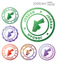 Jordan badge. Colorful polygonal country symbol. Multicolored geometric Jordan logos set. Vector illustration.