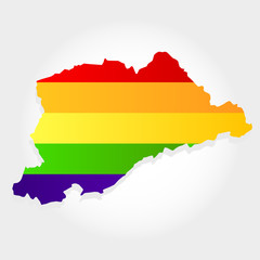 Obraz premium Rainbow flag in contour of big Sao Paulo. Lgbt flag in contour of big Sao Paulo with light grey background. Brazilian region.
