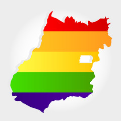 Lgbt flag in contour of Goias with light grey background. Brazilian state. Midwest of Brazil.