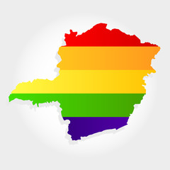 Obraz premium Rainbow flag in contour of Minas Gerais. Lgbt flag in contour of Minas Gerais with light grey background. Brazilian state. Southeast of Brazil.