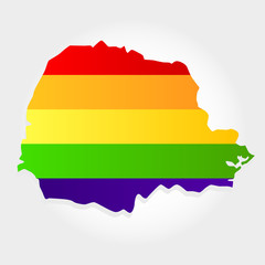 Rainbow flag in contour of Parana. Lgbt flag in contour of Parana with light grey background. Brazilian state. South of Brazil. - obrazy, fototapety, plakaty