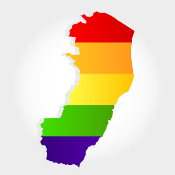 Lgbt flag in contour of Espirito Santo with light grey background. Brazilian state. Southeast of Brazil.