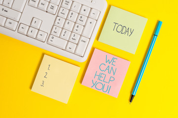 Text sign showing We Can Help You. Business photo showcasing offering good assistance to customers...