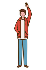 young man standing on white background