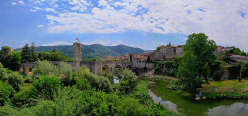 Fototapeta na wymiar Medieval bridge of Besalu. Gerona. Spain. Panoramic picture