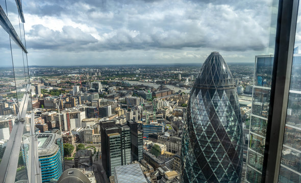 The tip of London's iconic Gherkin building from up high. London
