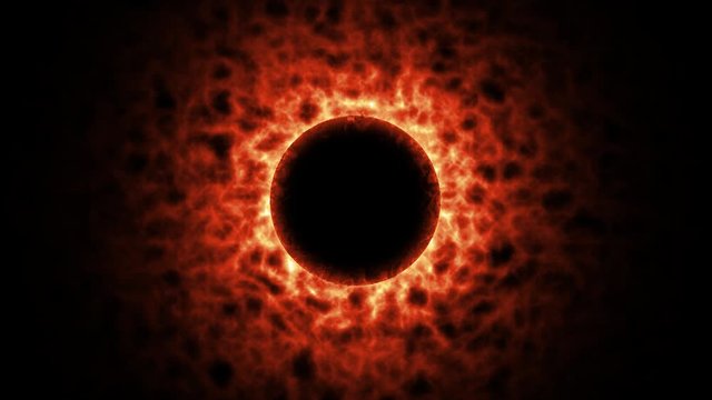 Sun with solar flares. Burning ring of fire. Solar eclipse. Seamless loopable animation 4k.
