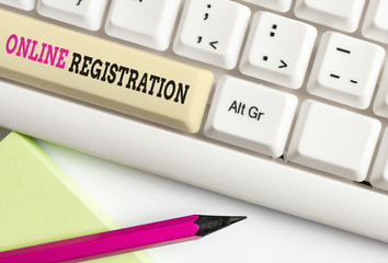 Word writing text Online Registration. Business photo showcasing System for subscribing or...