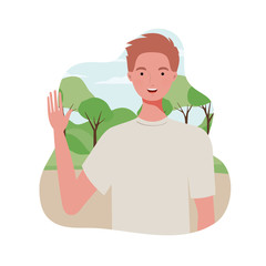 young man with landscape background