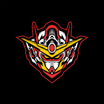 gundam head vector illustration for apparel or badge. robot head logo icon. mecha head e sports logo or gaming mascot for twitch profile