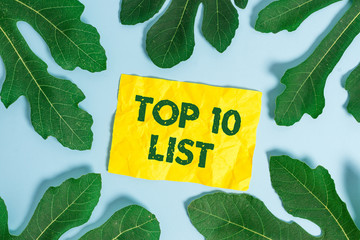 Text sign showing Top 10 List. Business photo showcasing the ten most important or successful items in a particular list