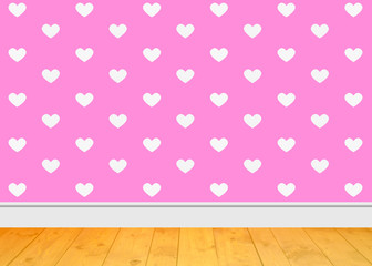 kids room, pink wall, hearts, wooden floor