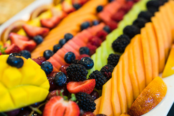 close up of tray with fruits 