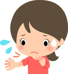 体に湿疹ができて困っている若い女性