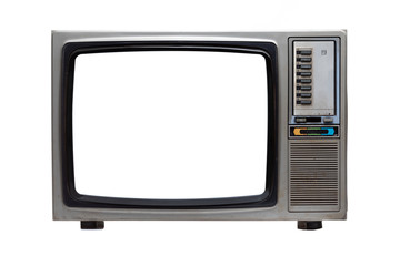 Vintage TV with white blank screen isolated on white background .