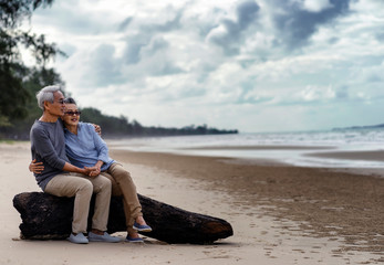 Life after retirement.Elderly life insurance.The old couple side by side until the old man.The...